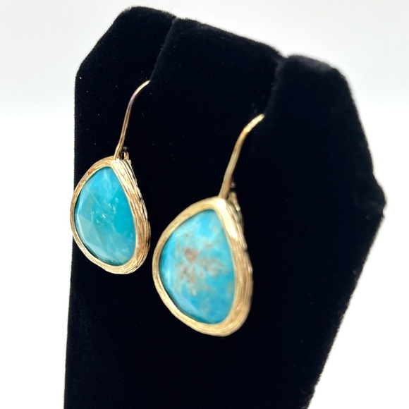 Blue Kingman Turquoise 18KT Yellow Gold Over Sterling Silver Earrings - Picture 7 of 13